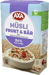 Müsli Frukt & Bär Dadlar, Äpple & Hallon