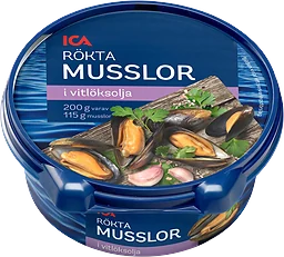 Rökta musslor i vitlök 200g
