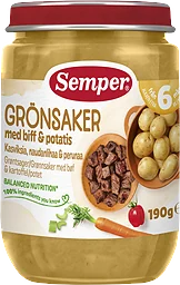 Barnmat Grönsaker med biff 6 Mån