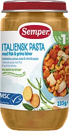Barnmat Italiensk pasta med fisk & gröna bönor 12 Mån