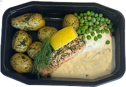 Pocherad lax, potatis/ vitvinsås