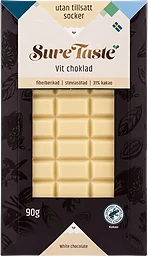 Choklad Vit Utan Tillsatt Socker 90g SureTaste