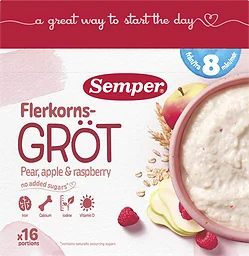 Flerkornsgröt Päron, äpple & hallon 8 Mån