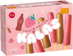 Glasspinnar Kalas Cola & hallon 21-pack