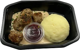 Köttbullar med potatismos, gräddsås & lingonsylt ca