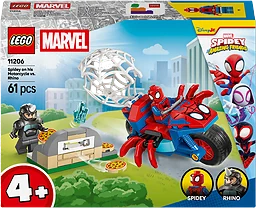Spidey på sin motorcykel mot Rhino