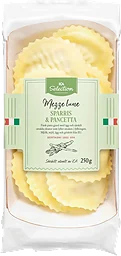 Pasta Mezze Lune Sparris och Pancetta Färsk