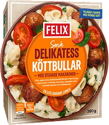 Delikatessköttbullar med stuvade makaroner