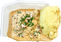 Fiskgratäng med skaldjurssås