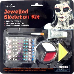 Makeupkit Skelett med Diamant Svart Vit & Röd