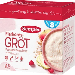 Flerkornsgröt Päron, Äpple & Hallon 8m 16 port 480g