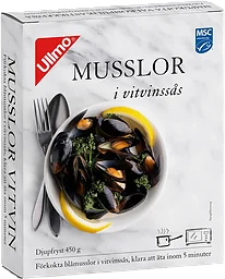 Blåmusslor i Vitvin Fryst