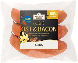 Grillkorv Ost och Bacon 58% kötthalt