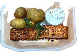 Ugnsbakad Lax Med Räkröra Och Kokt Potatis