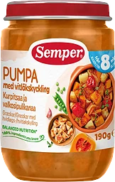 Barnmat Pumpa med vitlökskyckling 8m